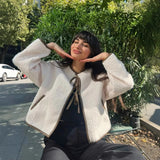 Color-block Round-neck Coat
