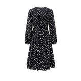 V-Neck Spotted Long Sleeved Dress