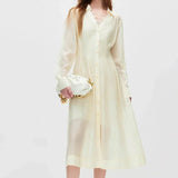 V-Neck Lace Mid Length Dress Set