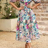 Printed short sleeved long dress
