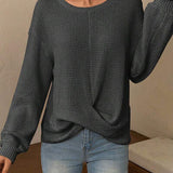Waffle Knit Crew Neck Long-Sleeve Sweater