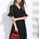 V-neck Fashionable Mid Length Dress