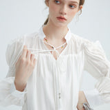 V-Neck Lace Up Long Sleeved Dress