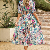 Printed short sleeved long dress