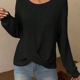 Waffle Knit Crew Neck Long-Sleeve Sweater