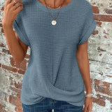 Waffle Knit Crewneck Short-Sleeve Sweatshirt