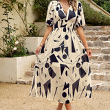 Printed short sleeved long dress