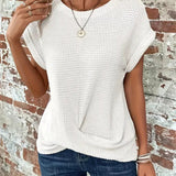 Waffle Knit Crewneck Short-Sleeve Sweatshirt