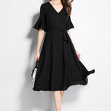 V-neck Fashionable Mid Length Dress