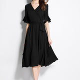 V-neck Fashionable Mid Length Dress