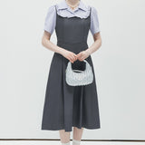 Collar Striped High Waisted Dress