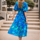 V-neck printed long dress