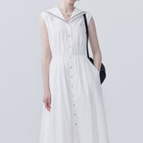 White Navy Collar A-Line Dress