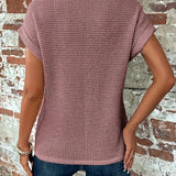 Waffle Knit Crewneck Short-Sleeve Sweatshirt