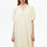 Lace Up Bubble Sleeve Dress