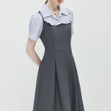 Collar Striped High Waisted Dress