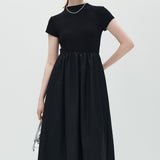 Half High Collar Patchwork Dress