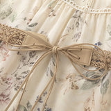 V-Neck Lace Waist Cinching Dress