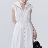 White Navy Collar A-Line Dress