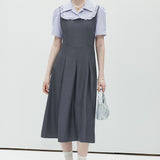 Collar Striped High Waisted Dress