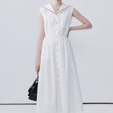 White Navy Collar A-Line Dress