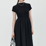 Half High Collar Patchwork Dress