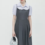 Collar Striped High Waisted Dress
