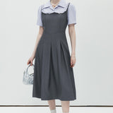 Collar Striped High Waisted Dress