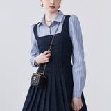 Striped Lapel Patchwork Dress