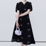 V-Neck Bubble Sleeve Dress