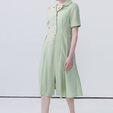 Collar Breasted Waist Cinching Dress