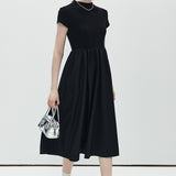 Half High Collar Patchwork Dress