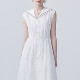 White Navy Collar A-Line Dress
