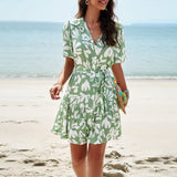 Abstract Printed Tiered Shirt Dress