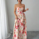 Floral Print Sweetheart Maxi Dress