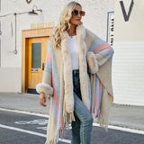 Faux Fur Knit Fringe Cape