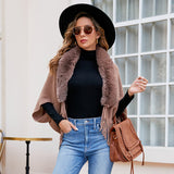 Faux Fur Trimmed Knit Cape