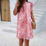 Floral Ruffle Sleeve A-Line Dress