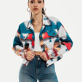 Abstract Print Cropped Jacket