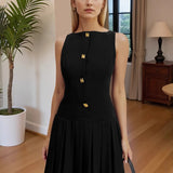Pleated Waist Sleeveless Mini Dress