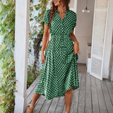 Polka Dot Midi Dress with Drawstring Waist