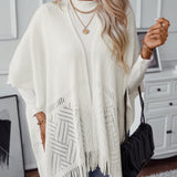 Openwork Fringe Knit Cape