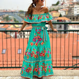 Embroidered Floral Off-shoulder Maxi Dress