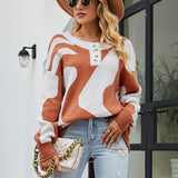 Abstract Buttoned Jacquard Sweater