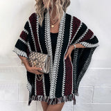 Boho Stripe Fringed Shawl