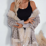Leopard Fringe Faux Fur Cape