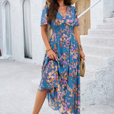 Floral Print Empire Waist Midi Dress