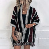 Boho Stripe Fringed Shawl