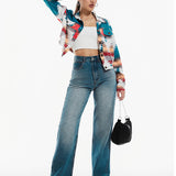 Abstract Print Cropped Jacket