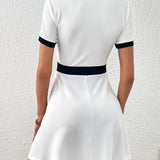 Contrast Trim Buttoned A-Line Dress